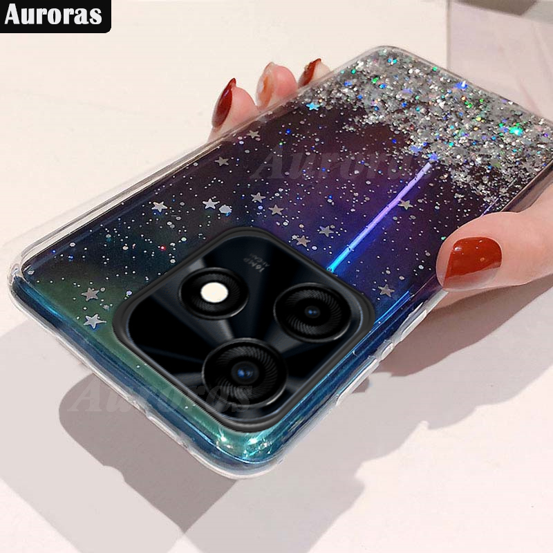 For Tecno Spark Go 2024 2023 2022 Phone case Glitter Bling Sequins Starry Sky Transparent Soft Full Stars Moon for Tecno Spark Go 2023 2022 2024 Back Cover