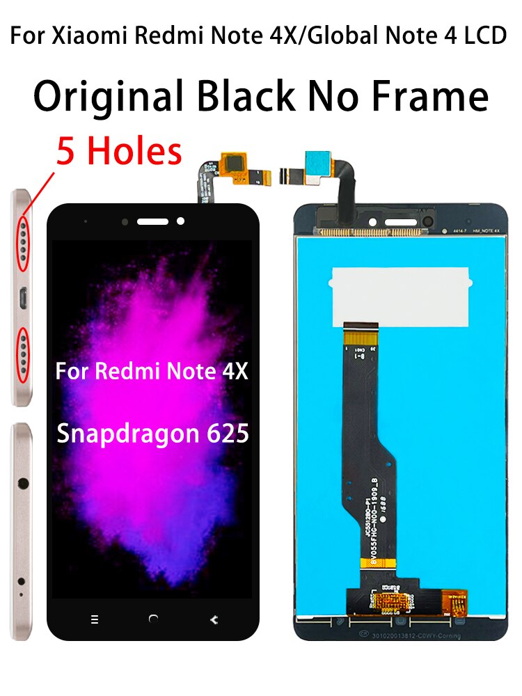 New 5.5\" Original LCD For Xiaomi Redmi Note 4 Global Version Snapdragon 625 Display Touch Screen Digitizer Note 4X With Frame