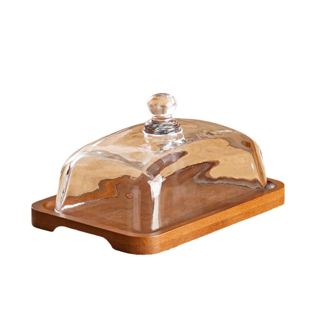 Serving Tray With Glass Cover Dessert Plate Light Dustproof Appetizer ...