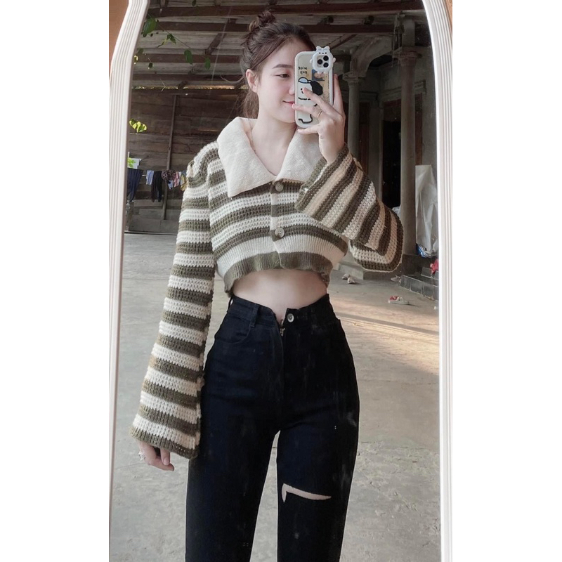 Jeans dài ống loe co giãn rách gấu L