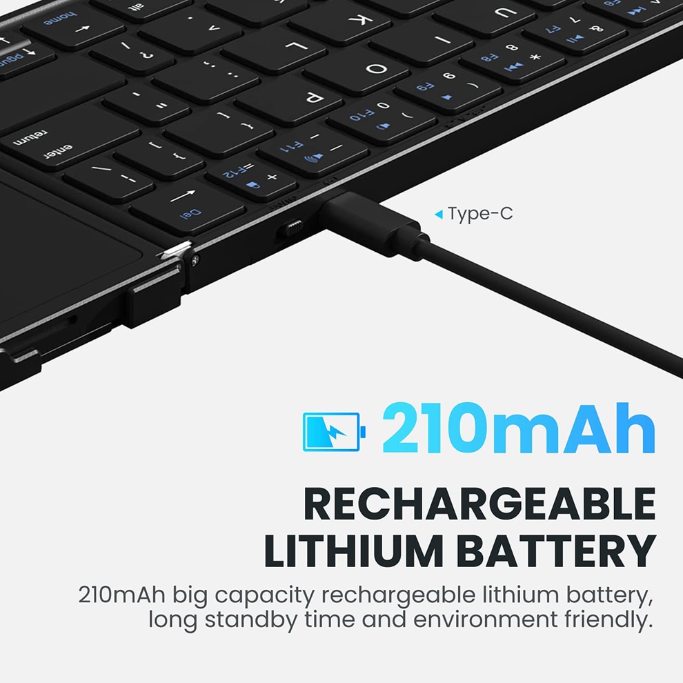 Seenda Foldable Bluetooth Keyboard With Touchpad Portable Rechargeable Tri-Folded Ultra Slim Wireless Keyboard Support 3 Devices