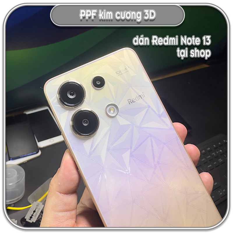 Dán kim cương 3D cho Redmi Note 13 Series, bảo vệ mặt lưng