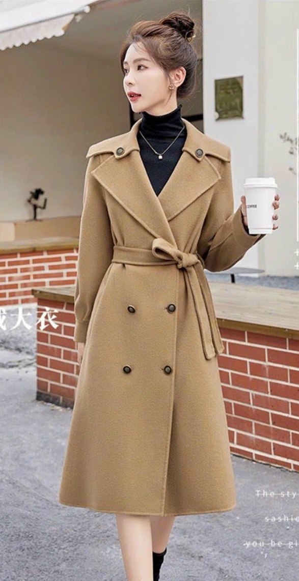 Áo khoác dạ cổ vest phối nút cao cấp nâu caramel 2023 | mùa thu đông by4610