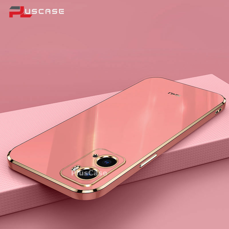 PlusCase for OPPO A76 A96 6D Plating Soft Case Lens Protector Square Frame Silicone Glossy Shockproof Phone Back Cover