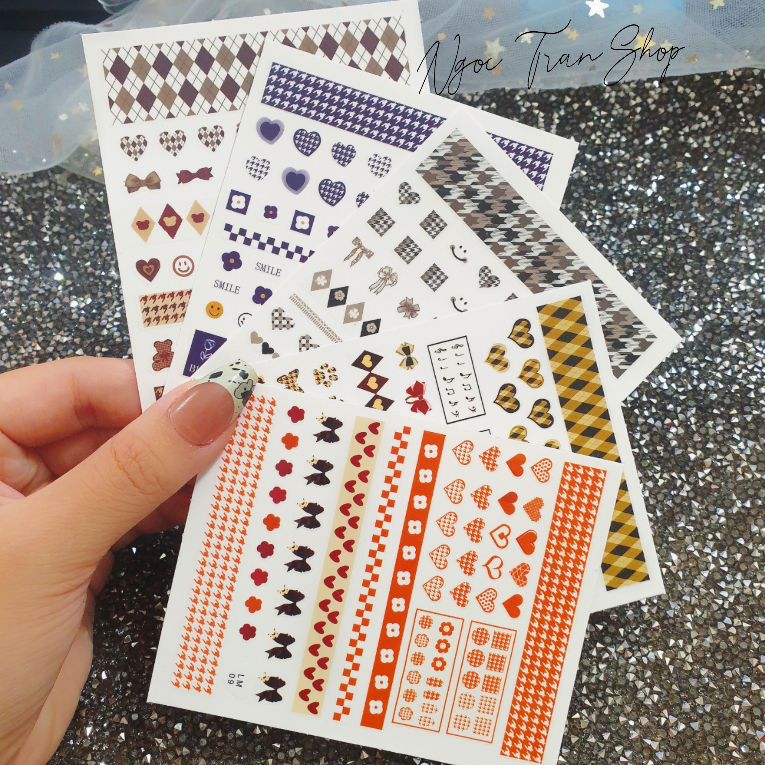 Sticker 3D Sọc Caro Nanh Sói HOUNDSTOOTH | Hình Dán Móng Tay