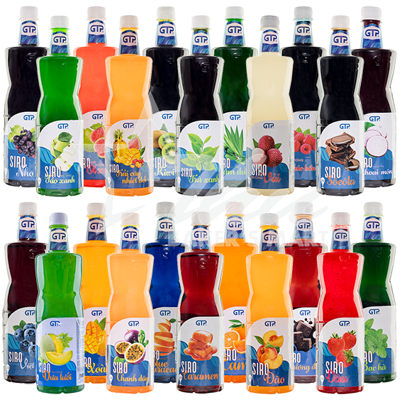Syrup/ siro gtp đào/ vải/ ổi/ dâu/ đủ vị 930ml/ 1.9l dùng pha trà trái cây/ trà sữa