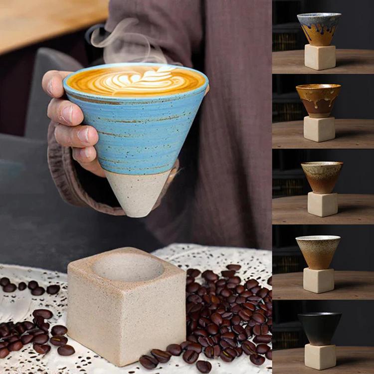 Coarse Ceramic Coffee Cup Ceramic Coffee Mug with Base Ceramic Mug with Base Creative Coffee Cup Funnel Coffee Tea Cup 200Ml/7 Oz Ceramic Cup Cone Shape Porcelain Mug Coarse fitting