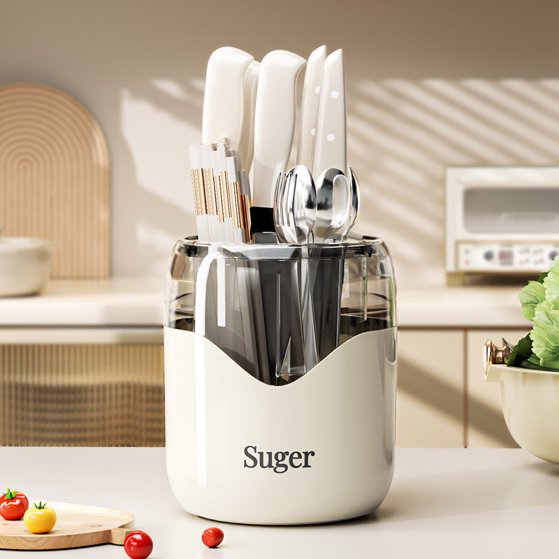 Household countertop chopstick holder Tool storage box floor holder Kitchen multi-function rotating knife holder shelf