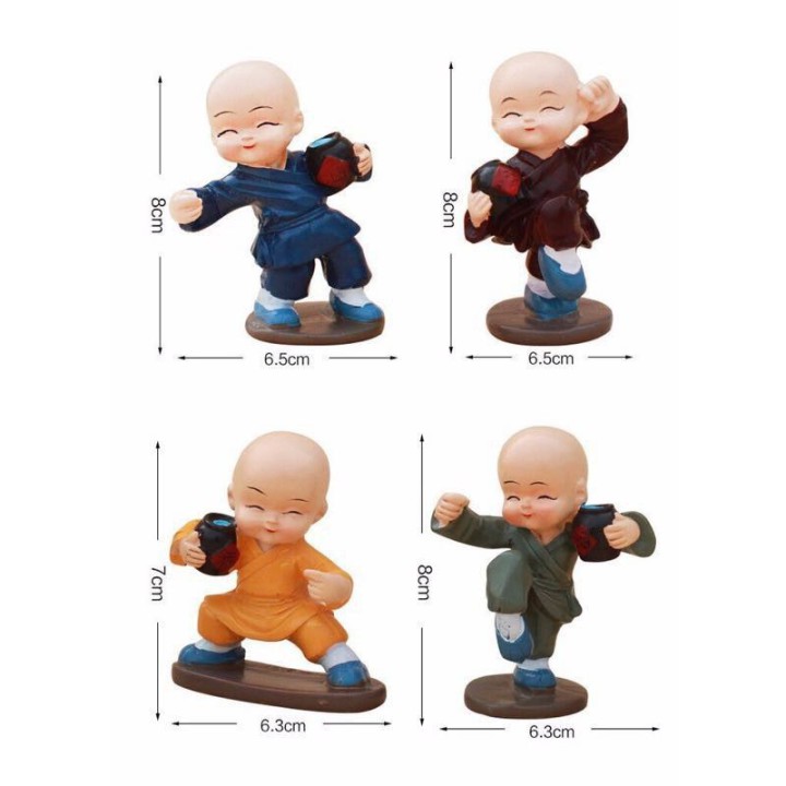 Bộ Tượng 4 Chú Tiểu Múa Võ Ôm Bình