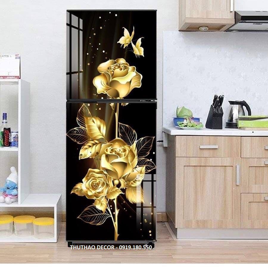 MIẾNG DÁN TỦ LẠNH DECAL 3D CAO CẤP - Hồng Vàng