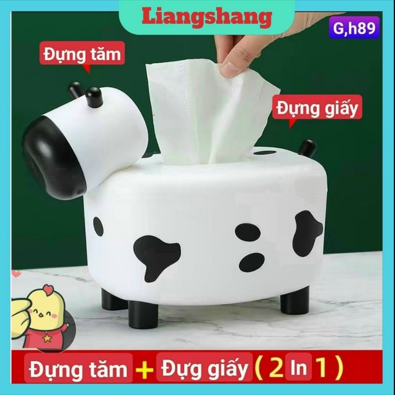 Hộp đựng giấy ăn tăm bò sữa/khăn giấy dễ thương kiêm lọ đựng tăm bò sữa decor bàn ăn nhà bếp