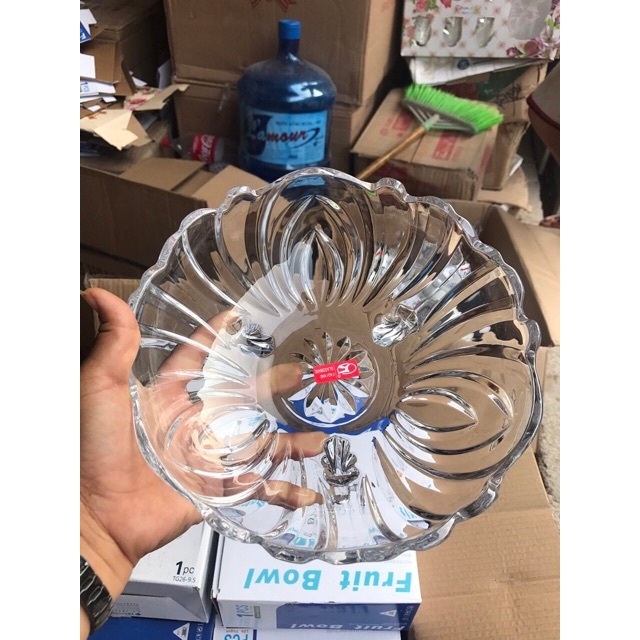 Đĩa Thả Hoa, Đĩa Để Hoa Quả 3 Chân Thủy Tinh Pha Lê 23Cm
