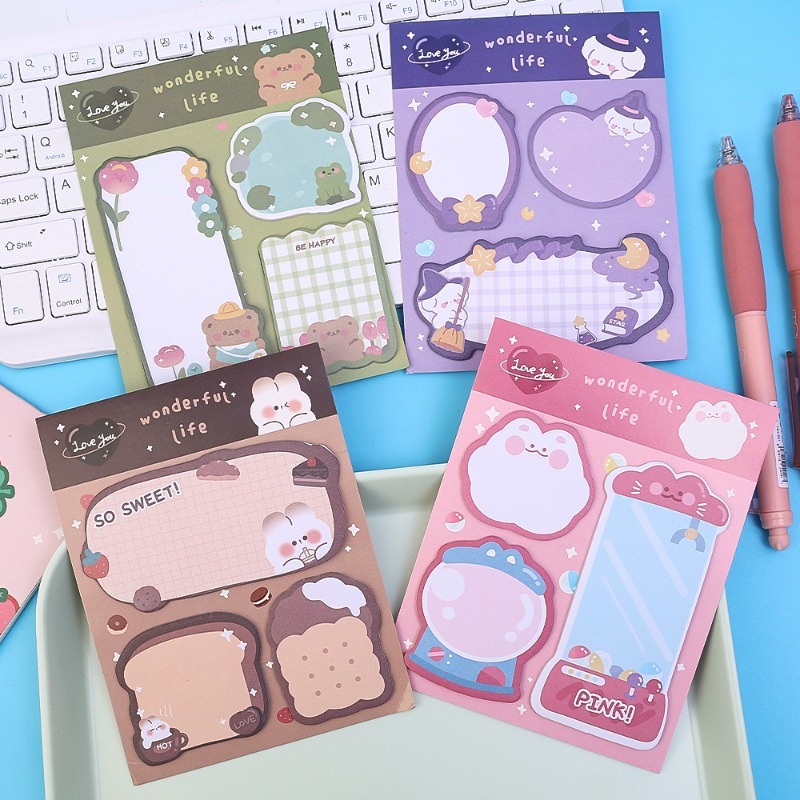 60Sheets 3 IN 1 Cute Animal Shape Sticky Notes Creative Message Memo Pads Hand Account Note Paper Student Stationery