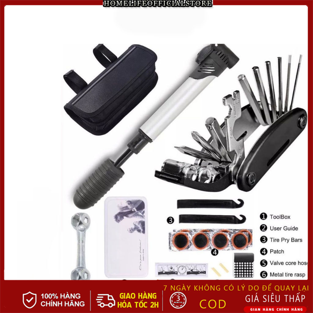 🐬bộ dụng cụ sửa chữa xe đạp kèm hộp vá lốp đa năng gắn treo khung sườn xe-dụng cụ sửa chữa xe đạp đạp