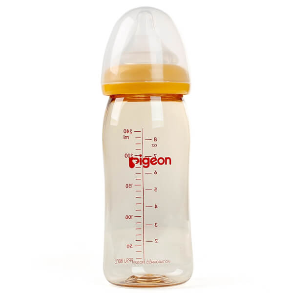 Bình sữa Pigeon cổ rộng nhựa PPSU Plus cao cấp 240ml an toàn cho bé - binh sua co rong cho be