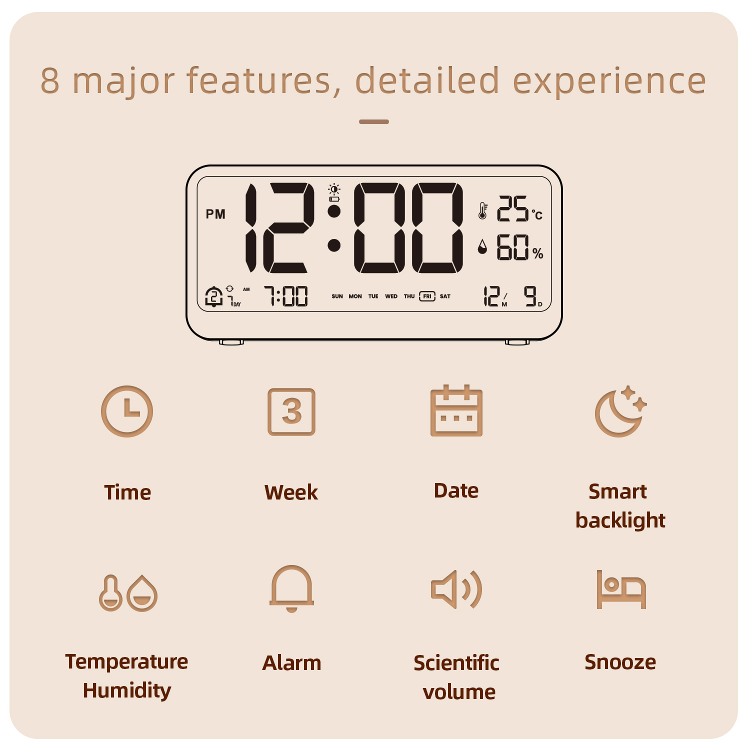 Large Display Smart Clock with Night Light with Thermometers Hygrometer Silent Electronic Clock Smart Digital Alarm Clock
