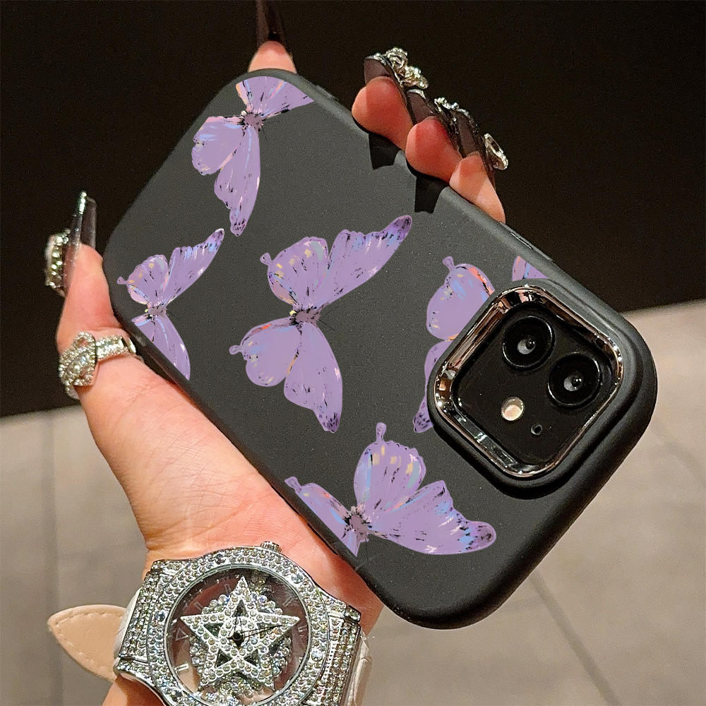 Hontinga for Redmi Note 10 Note 10S Poco M5S Back Cover Luxury Silver Edge Lens Mobile Cover Purple Butterfly Pattern Soft Silicone Phone Case. 