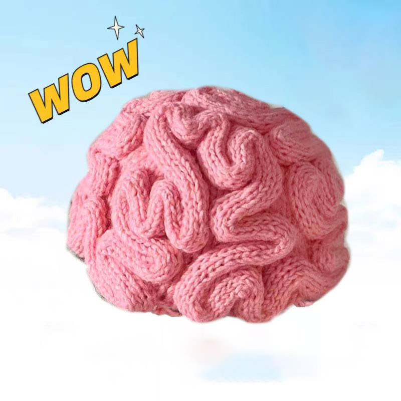 SUPEEON丨Pink brain hat Woolen brain flower hat Hand-knitted beanie Creative personality brain A must-have for funny videos Birthday gifts