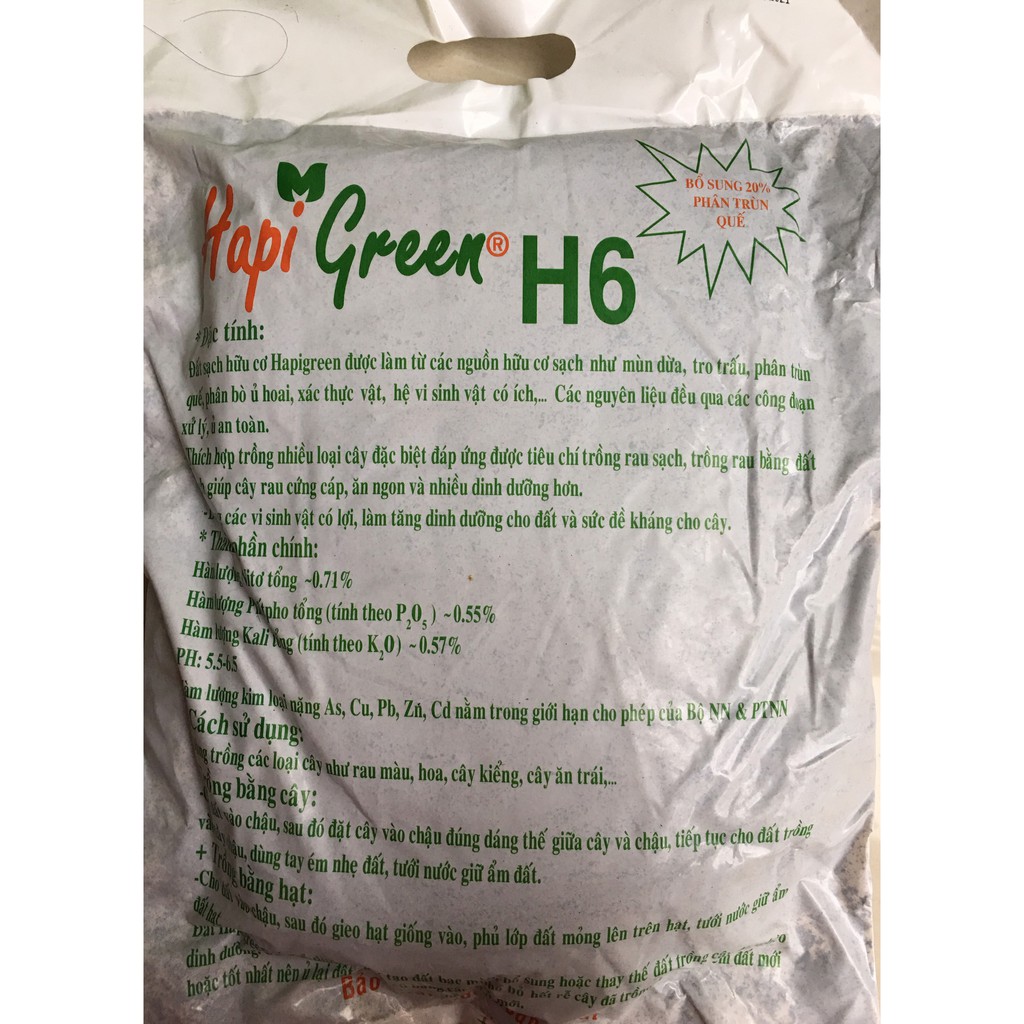 Đất Sạch Dinh Dưỡng Hữu Cơ H6 Trồng Cây - 5Dm3 ( 2,6kg )