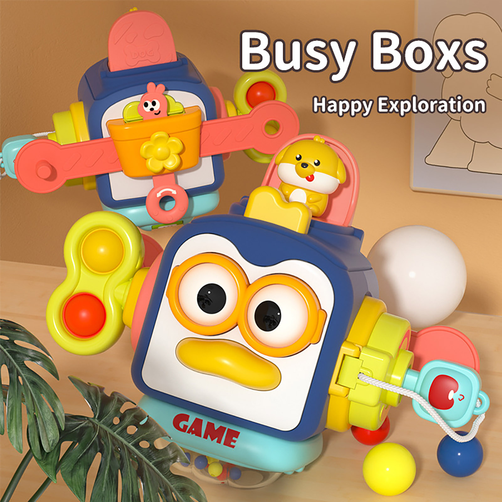 Montessori Toys for 1-year-old Movable Panel Sensory Toy Educational Montessori Sensory Cube Toy for 1-3 Year Olds Motor Skills Development Baby Toddler Gift Busy Activities Toy