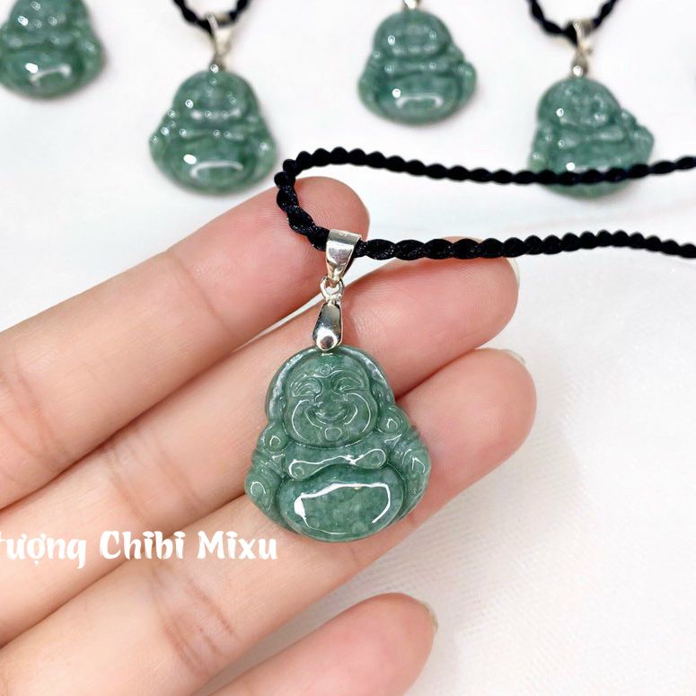 Mặt Phật Di Lặc cẩm thạch móc bạc cho bé