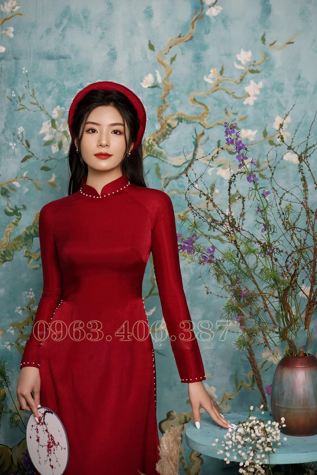 Áo dài cưới cặp đôi màu đỏ đơn giản