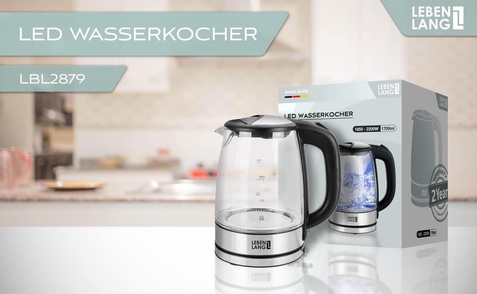 Ấm siêu tốc thủy tinh Lebenlang 1.7L