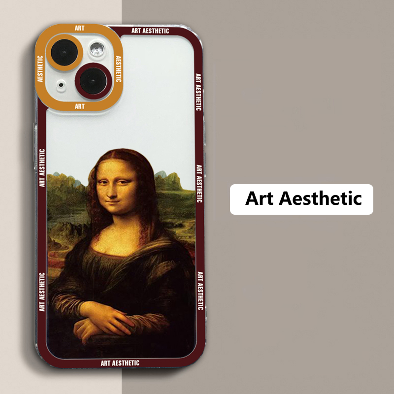 TAHANgTA New style  New style Great Art Aesthetic David Mona Lisa Clear Phone Case For iPhone 15 14 13 12 11 Pro Max Mini XS X XR SE 2020 7 8 Plus Soft Cover. 