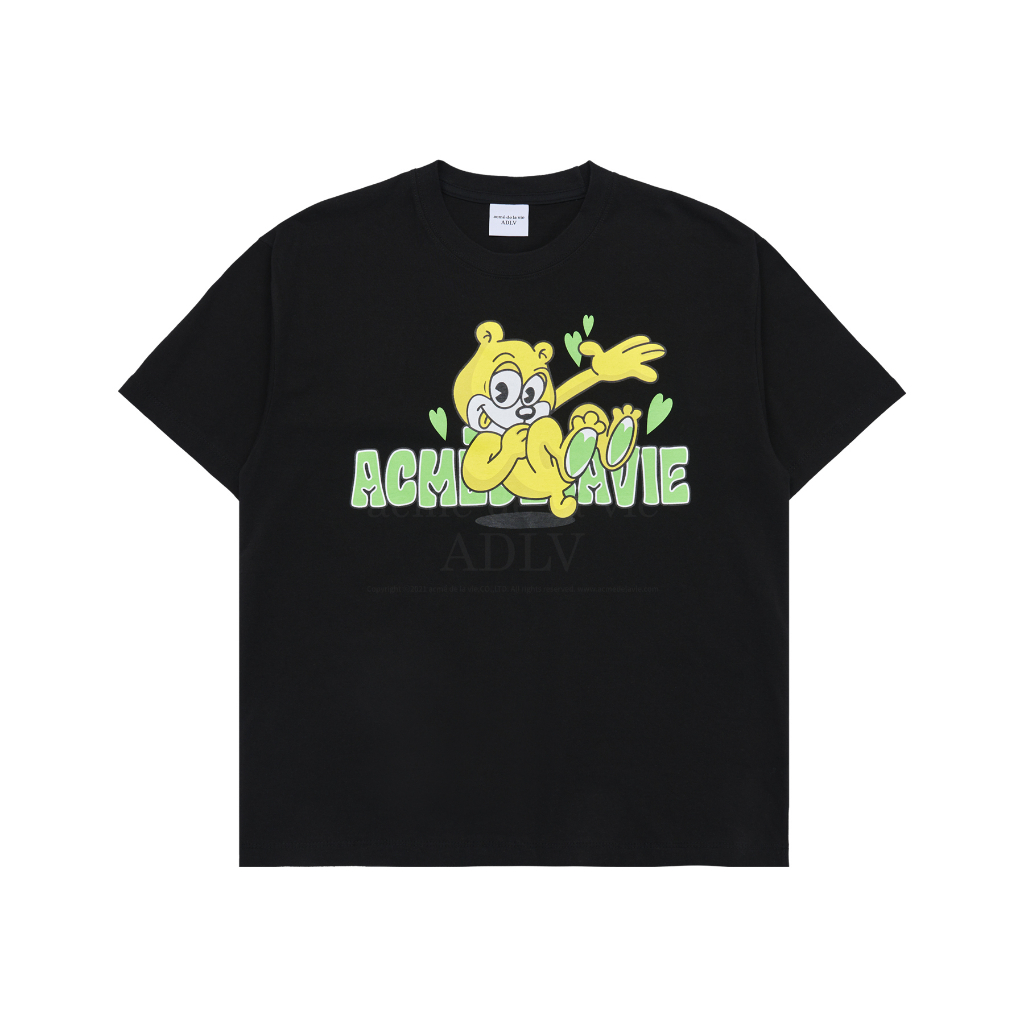 Áo thun adlv retro heart bear dáng suông màu đen/trắng - hàng chính hãng
