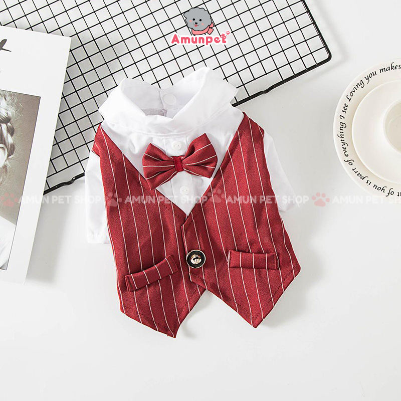 Áo vest sơ mi cho chó mèo, áo vest cho chó mèo, áo vest chú rể cho thú cưng mặc đám cưới - quần áo chó mèo amun pet