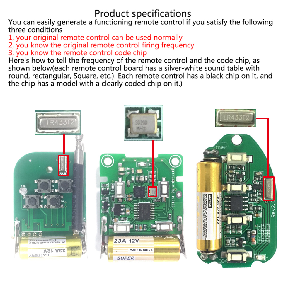 HLINKEY Từ xa phổ quát công tắc điều khiển học tập mã EV1527 433Mhz 315Mhz điều khiển từ xa cho cửa nhà để xe điều khiển