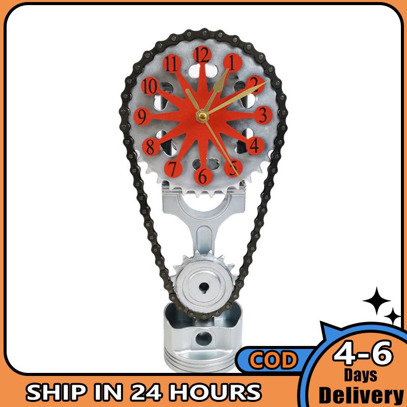 CALLENDERA Metal Rotating Gear Clock Bike Chain Clock For Dormitories Living Room Bedroom Schools Motorized Chain Clock