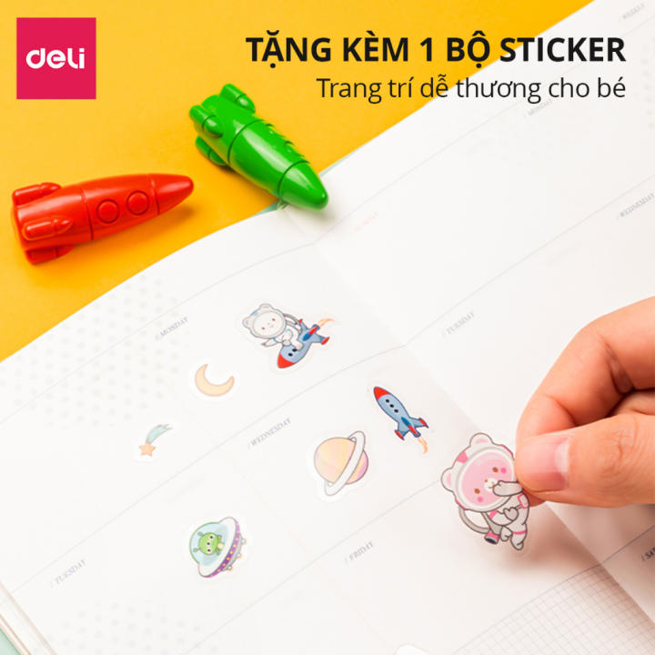 Bút sáp màu hữu cơ hỏa tiễn kèm Sticker Deli - 12/24/36 màu - An toàn không vấy bẩn tay Tô màu vẽ tranh học sinh trẻ em - Hình ảnh 7