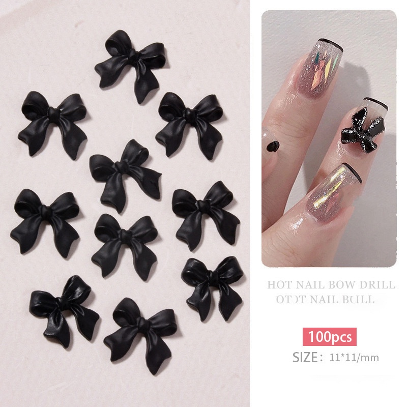 Set nơ trắng đen đính móng tay nghệ thuật - charm nơ trắng đen