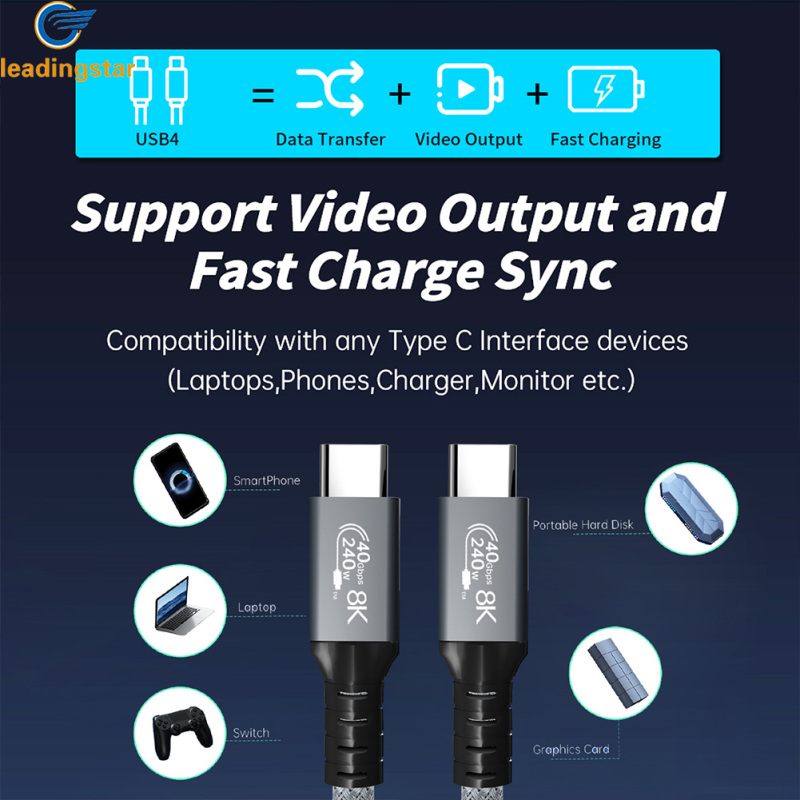 LeadingStar Fast Delivery Usb 4.0 Data Cable Compatible For Thunderbolt 4 Type C Double-headed 8k Cable 40gbps Pd 240w Fast Charging Cable