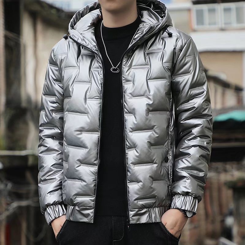 Men's new down padded jacket handsome duck down shiny jacket thickened slim fit hooded waterproof padded jacket