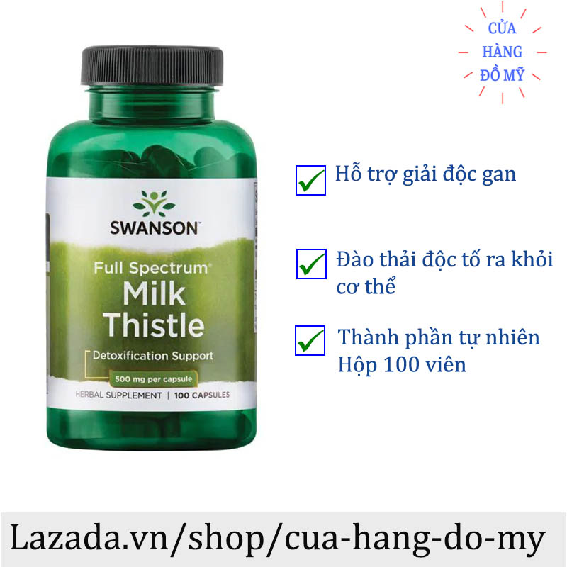 Viên Uống Swanson Milk Thistle 500mg 100 viên Detoxification Support hỗ