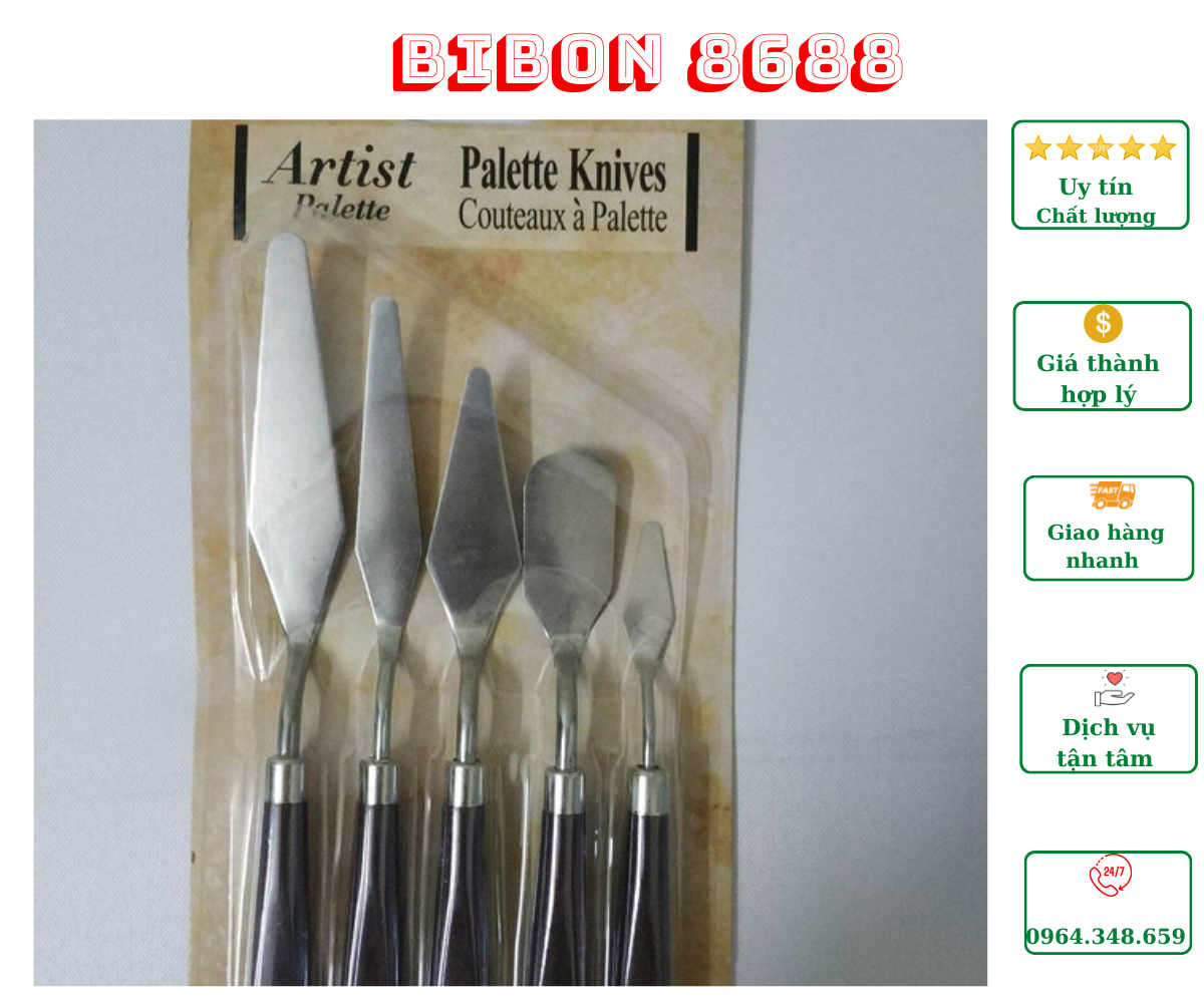Set of 5 Brown-Handled Paint Brushes