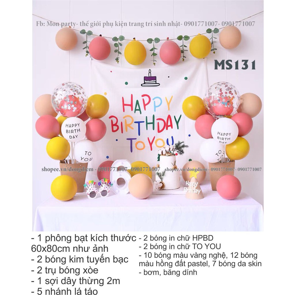 Set bóng sinh nhật hàn quốc mẫu mới, phụ kiện trang trí sinh nhật giá rẻ, tặng kèm phụ kiện trang trí như mẫu