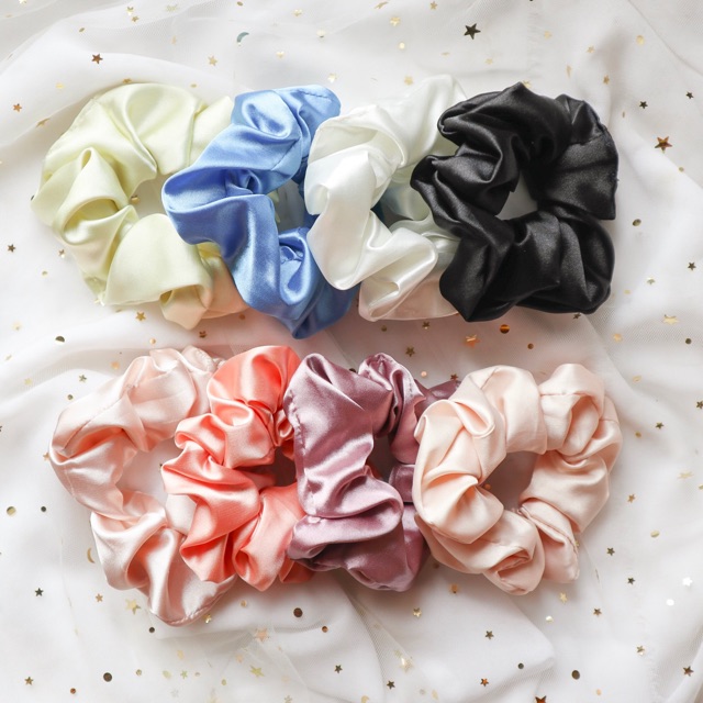 Dây cột tóc vải scrunchies lụa cao cấp màu trắng - cream white, nhiều size