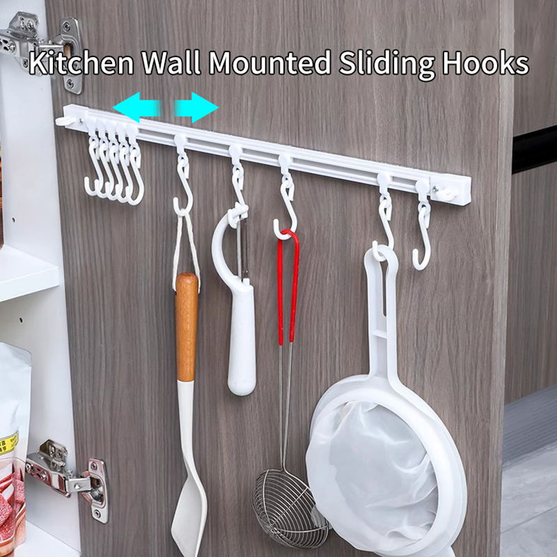 Moveable Hooks Plastic Track Row Hooks Non Punching Wall Mounted Long Row Hook With ...