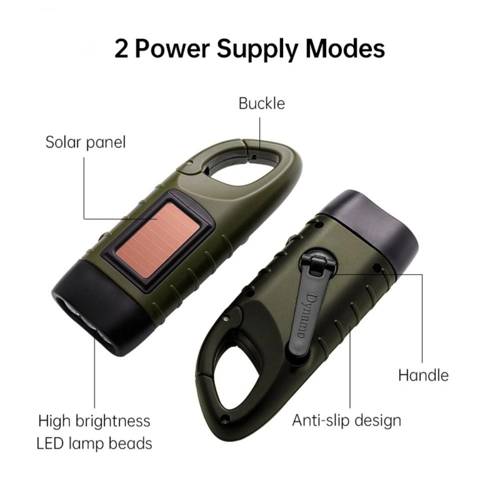CHENJIE Hand Crank & Solar Flashlight - Rechargeable LED Torch For Camping, Fishing & Emergency (Compact Portable)_voghion.com