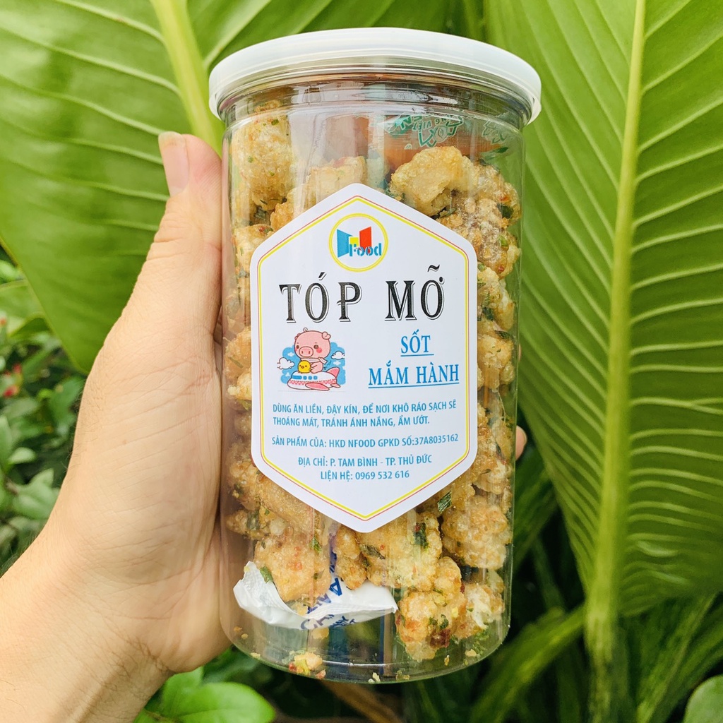 Lon 250gr Tốp Mỡ Liền Da Sốt Mắm Hành - Tóp Mỡ