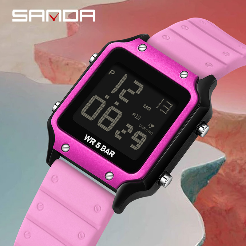 Sanda Classic Small Square Watch Simple Trendy Night Light Waterproof Electronic Men's Watch SD2174-8. 