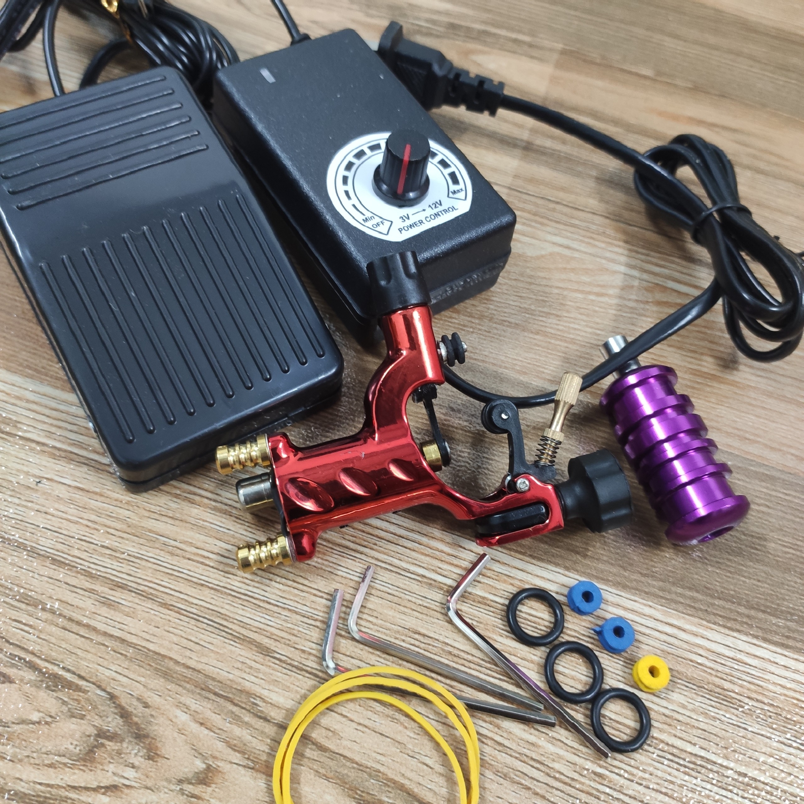 Combo : Máy Xăm Rotary Chuồn Chuồn + Biến Điện , Bàn Đạp , Dây Móc đã Setup