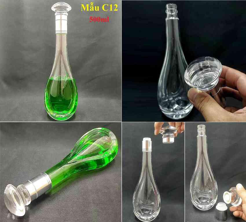 Glass bottle 500ML – WATER DROP shape – solid cap - 1 bottle (C12 pattern)