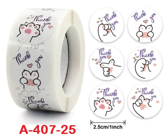Cuộn 500 miếng dán Sticker "Thank You" - 6 styles (đường kính nhãn dán 2,5cm)