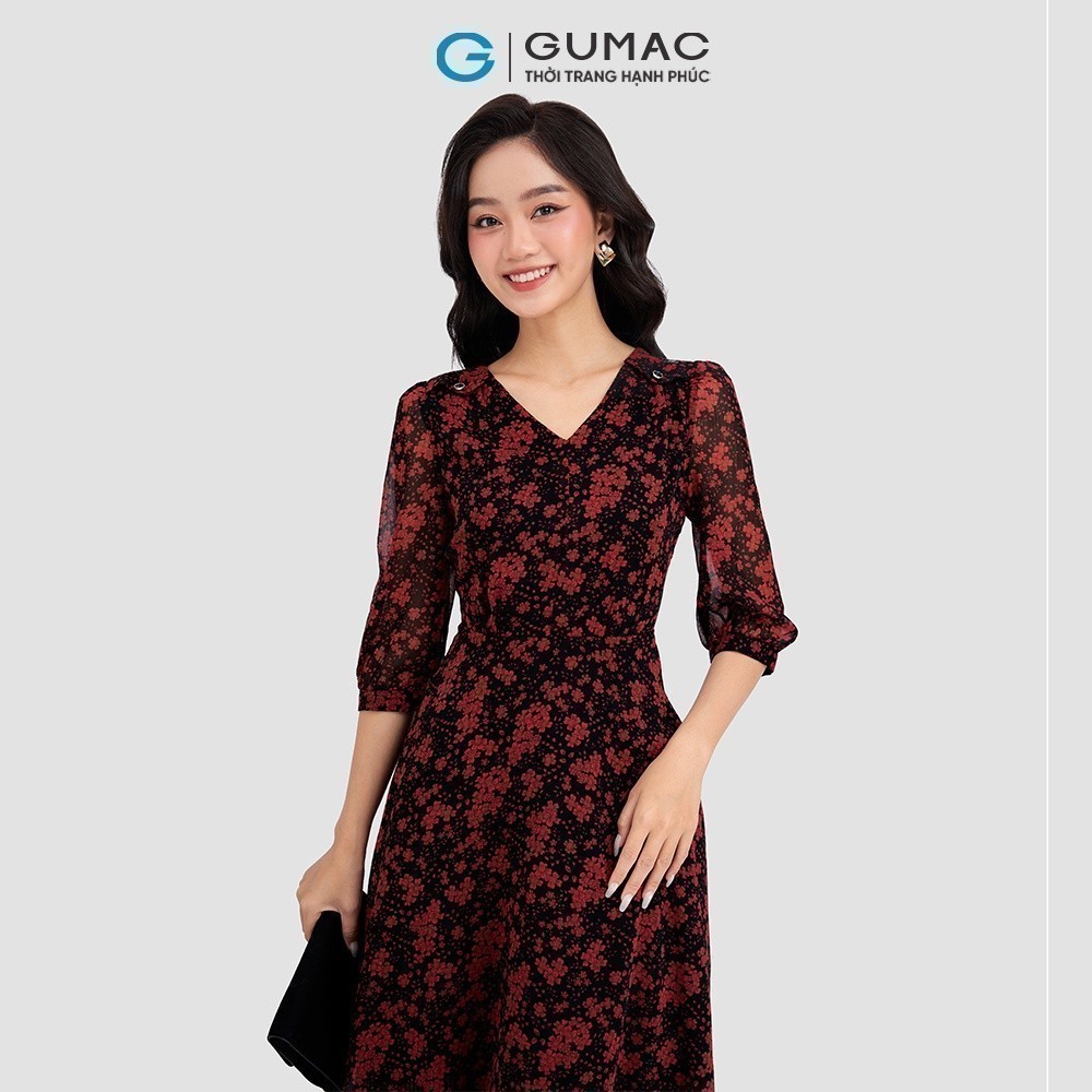 Đầm nữ phối vai nhún GUMAC DD03067
