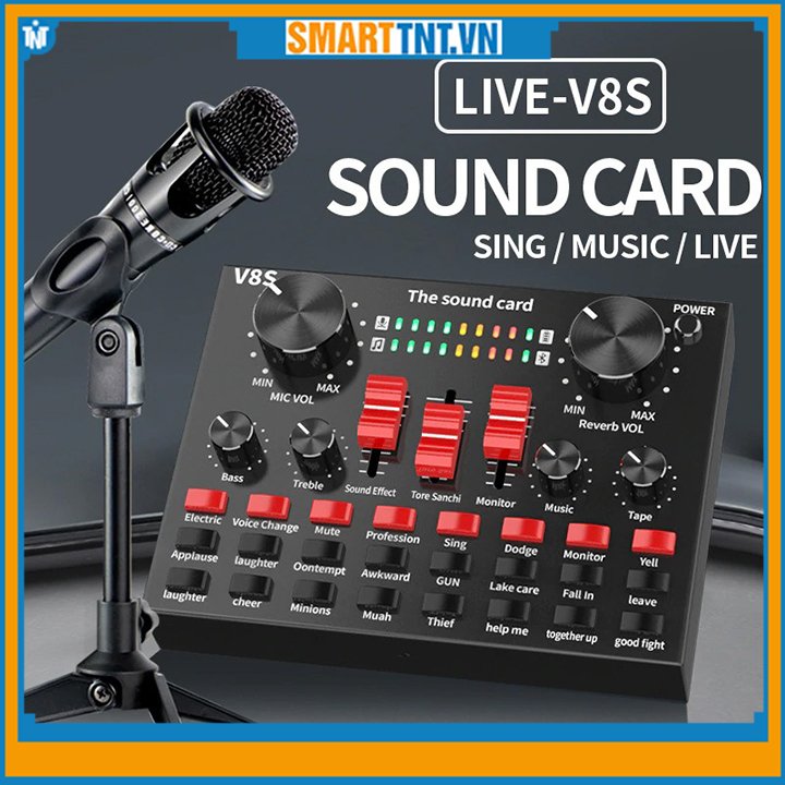 Sound card V8, V8S, V8S+ có kết nối không dây bluetooth dành cho míc thu âm cao cấp.,