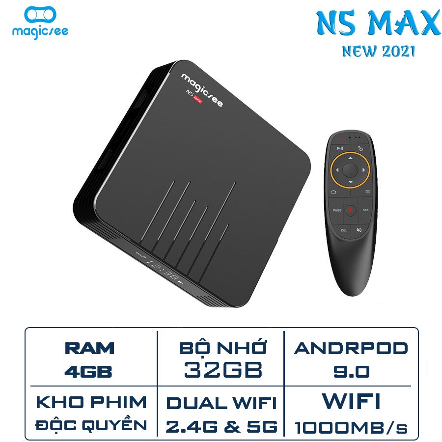 Android Tivi Box Magicsee N5 Max - Ram 4GB, Rom 32GB, Android 9.0 - Có Bản Rom ATV